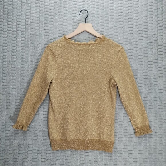 Chaps Metallic Gold Ruffle Collar Sweater-Sz M - Picture 6 of 8